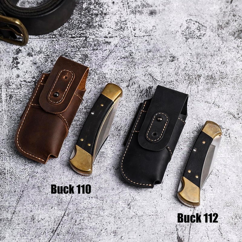 topstache Leather Knife Sheath for Belt - Horizontal Carry Knife Holster - EDC Belt Organizer - Leather Multitool Sheath Pouch with Two Snap Closure for Folding Knife, Black - Image 5